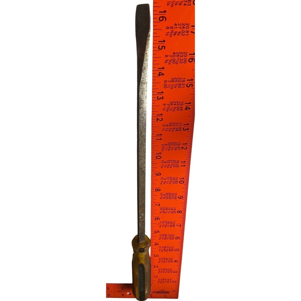 Vintage Extra Long 16‎ Inch Flat Head Slotted Screwdriver Yellow Square Shaft